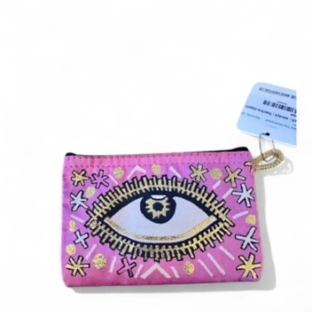 Pink Evil Eye Coin Purse, Small Fabric Pouch